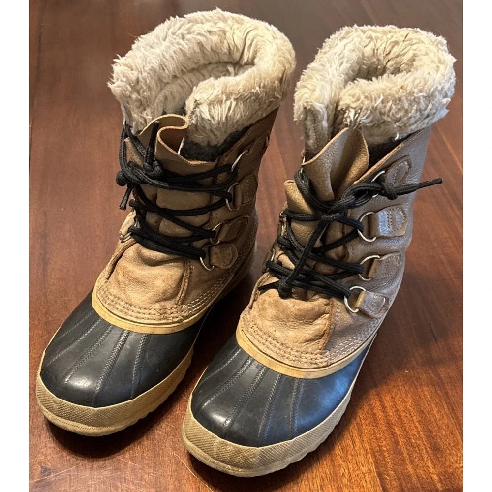 Vintage Sorel Winter Pac Boots Women's 8 Made in Canada Natural Rubber Leather‎